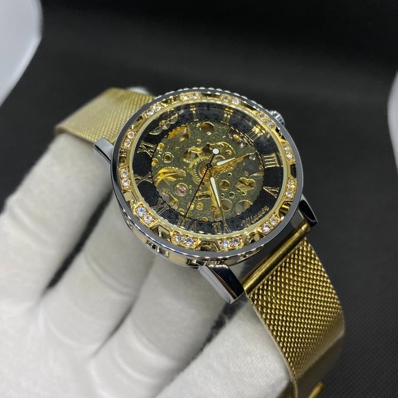 Men's Full Automatic & Mechanical Movement Luxury Style Gold Color Brand New Wat - Picture 3 of 5